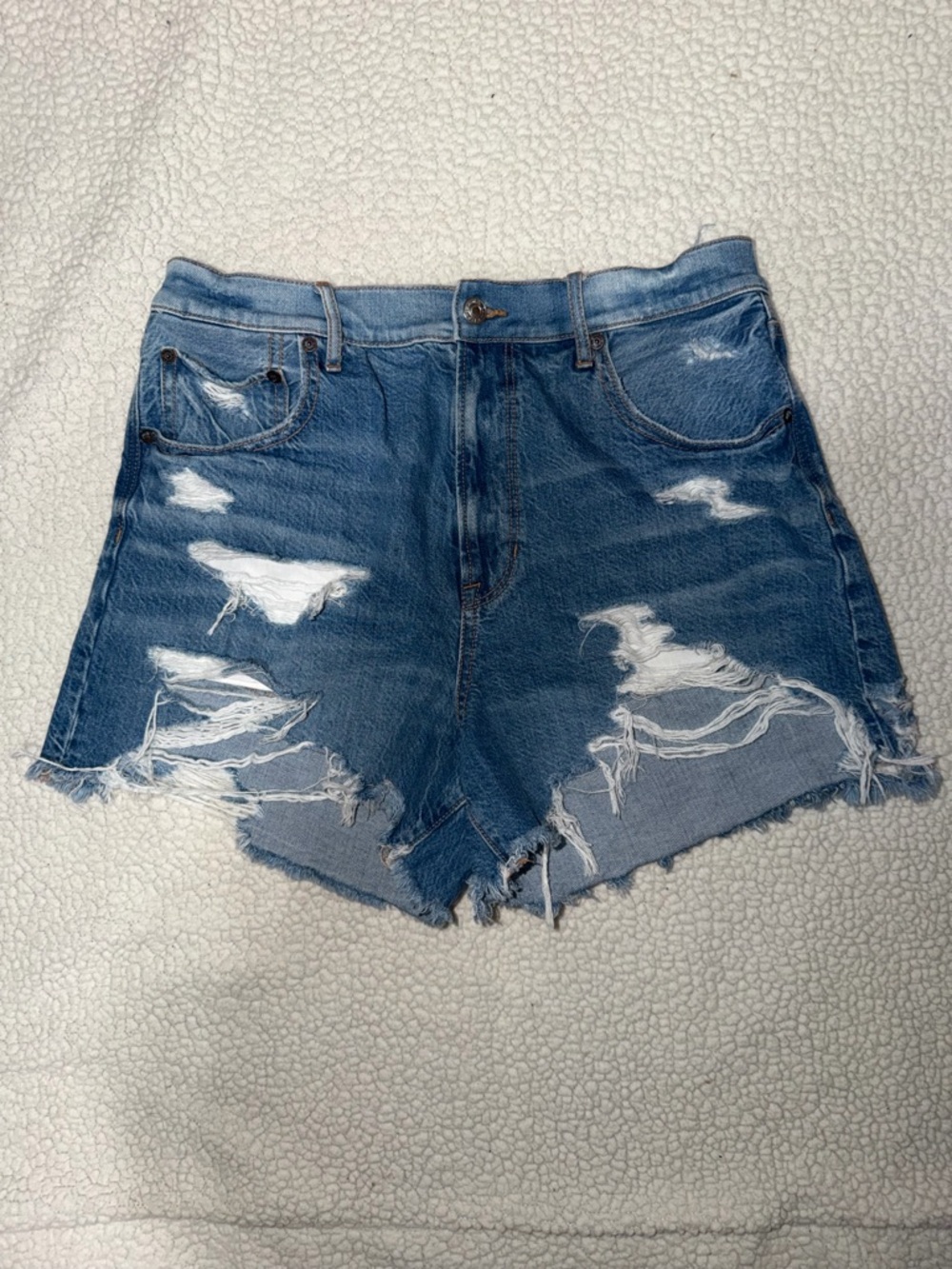 American Eagle Outfitters Distressed High-Rise Denim Shorts - Light Blue